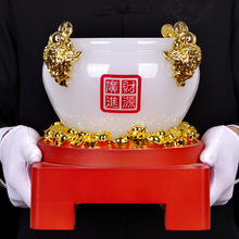 聚宝盆摆件玉石工艺品 元宝金蟾 家居客厅收银台装饰工艺礼品