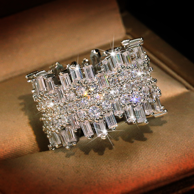 Wide Band Rings Classification 1 Piece Quantity Elegant Shiny Irregular Brass Inlay Zircon Wide Band Rings