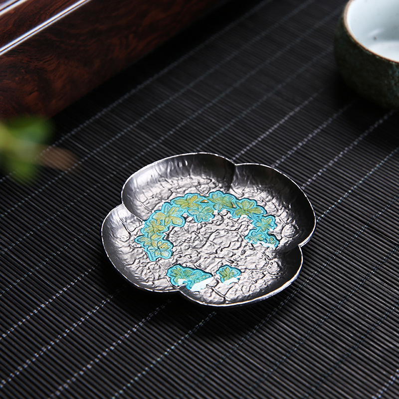Hecho a mano cobre puro latón Coaster japonés pequeño tamaño aislado Begonia Coaster bandeja de té ceremonia del té accesorios té antiguo
