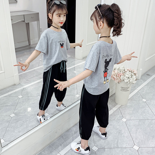 Girls anti-mosquito pants 2024 new summer cropped pants, stylish girls and children's pants, fashionable middle and large children's casual pants