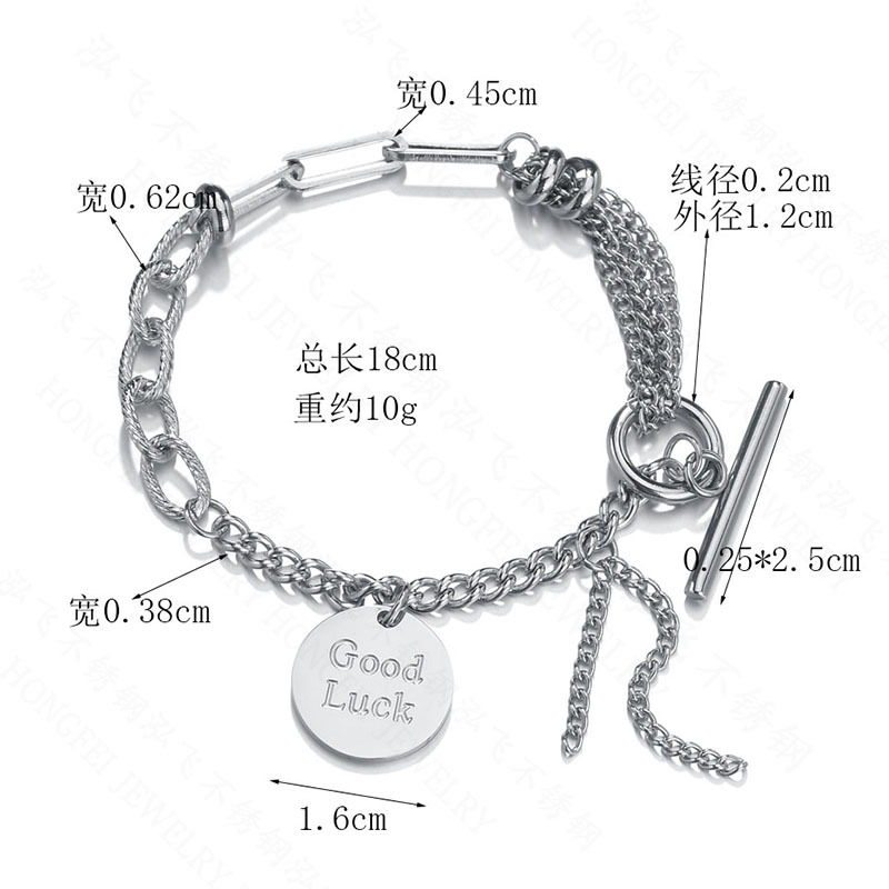 Retro Round Korean Ot Buckle Letter Stitching Chain Titanium Steel Tassel Bracelet display picture 1