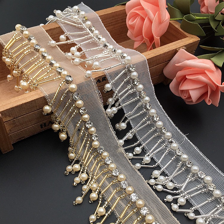 廠家直銷手工釘珠水鑽珠管珍珠流蘇花邊 服裝禮服婚紗裝飾diy輔料