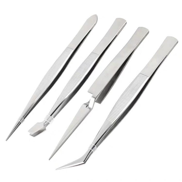 卫特斯WEITESI 燕窝挑毛不锈钢反弹细尖头弯头弯扁头镊子四件套装