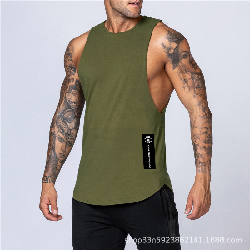 Nuevo verano chaleco flojo hombres Lado derecho etiqueta larga impreso bodybuilding fitness sin mangas de algodón