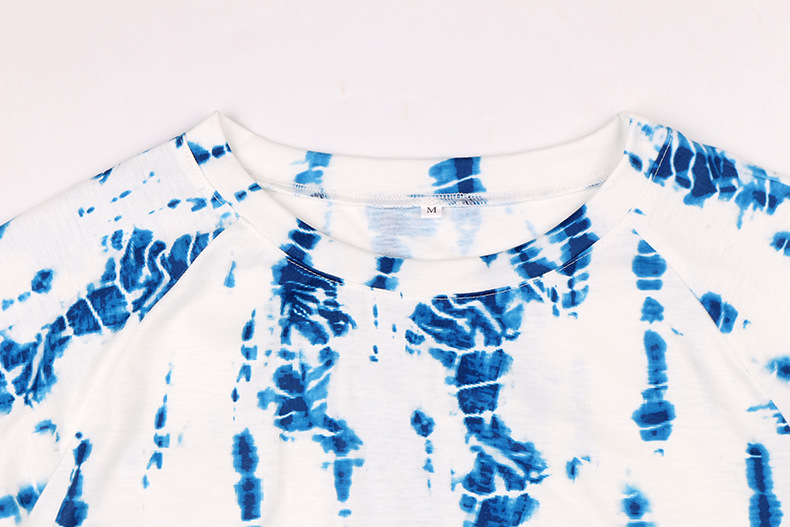 new women's tie-dye printing casual long-sleeved shorts suit home service NSKX5978