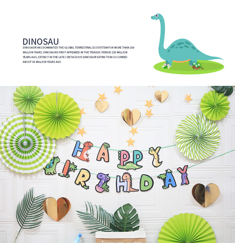 New Dinosaur Birthday Flag Pull Paper Fan Flower Set Wholesale display picture 5