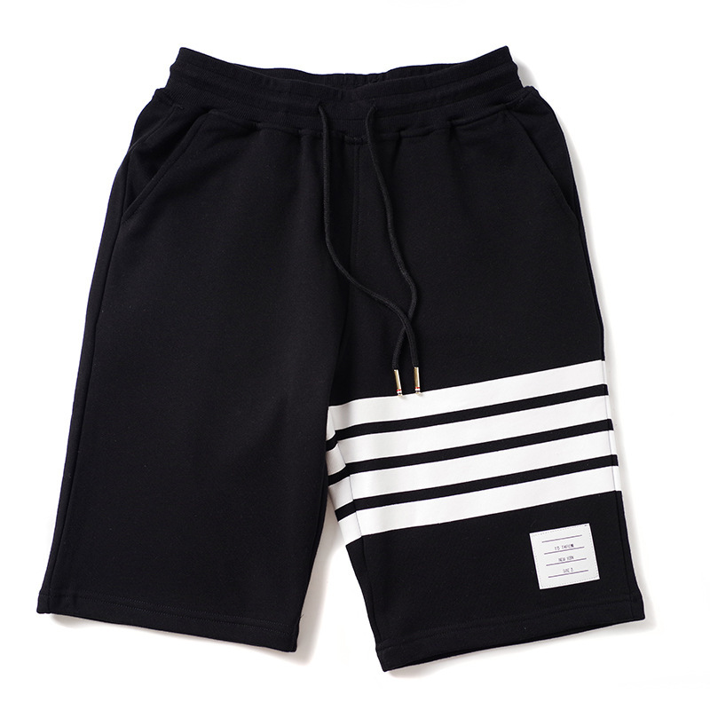 summer Europe and America Chaopai TB pure cotton stripe Pants Five point pants printing Short sleeved T-shirt lovers suit Student pants