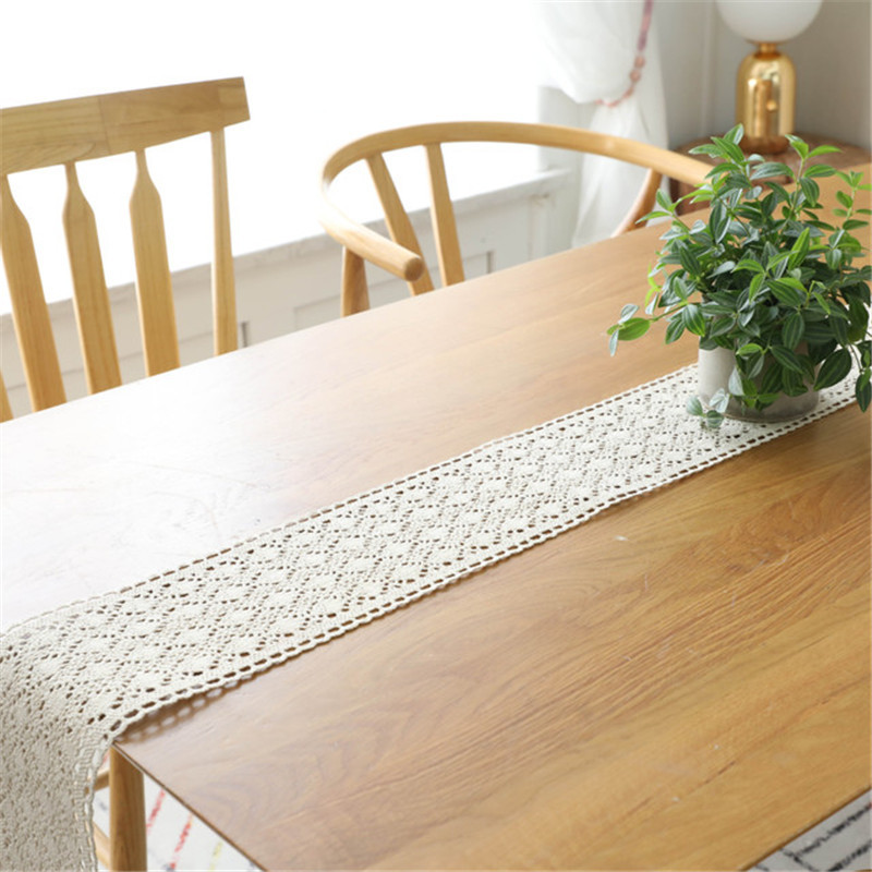 美式鄉村手工鈎針桌旗桌布桌巾茶幾巾棉布棉麻文藝桌旗餐巾