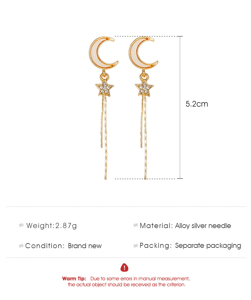 S925 Silver Star Tassel Inlaid White Mother-of-pearl Moon Long Earrings display picture 1