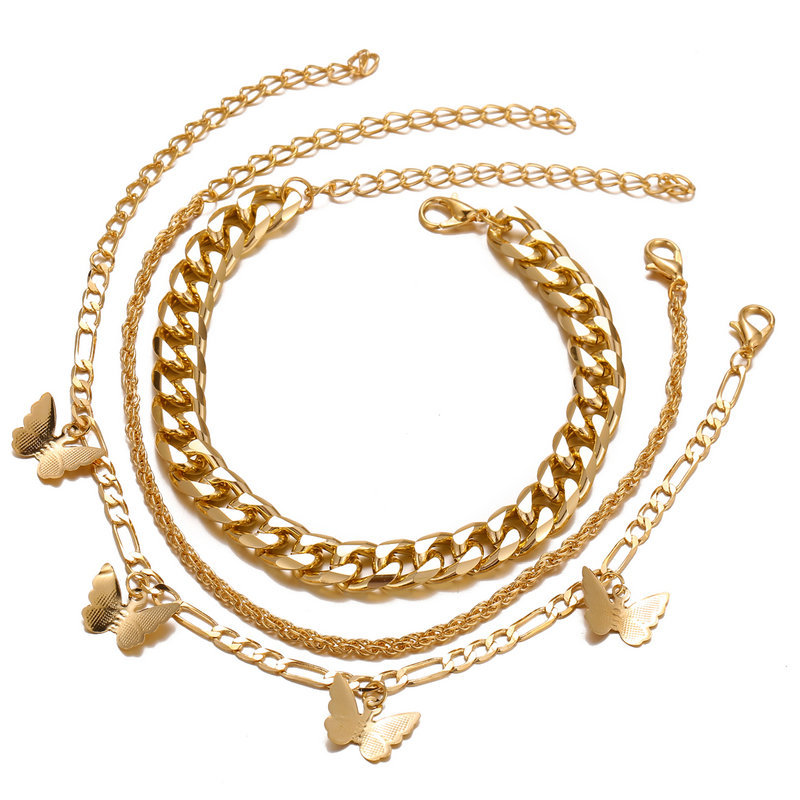 New Butterfly Chain Multilayer Simple Golden Alloy Anklet Set 3 Pack For Women Nihaojewelry display picture 3