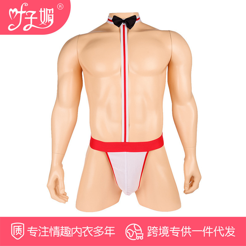 Ye Zimei sexy underwear AliExpress ebay men's wide rubber bow tie suspender one-piece underwear sexy thong
