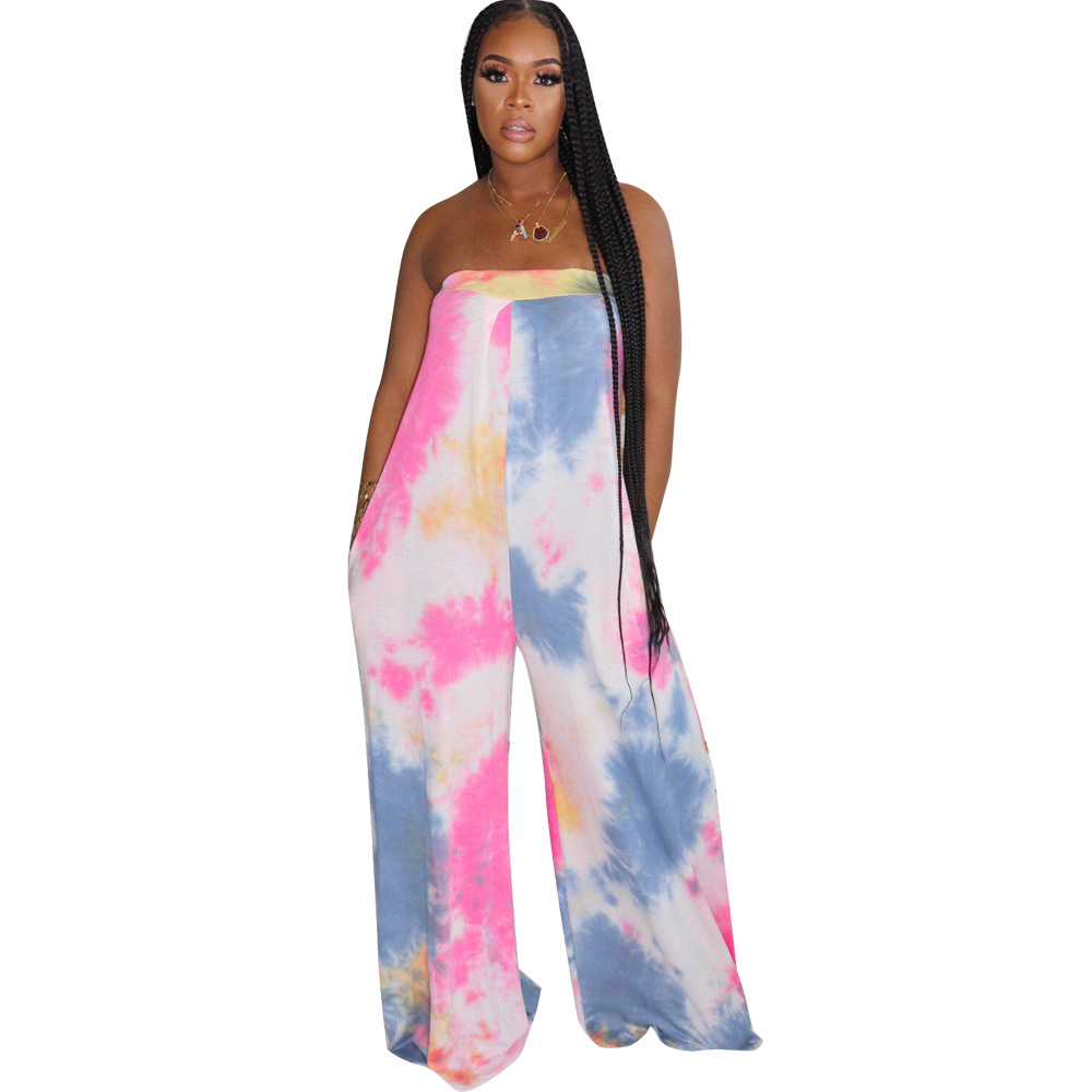 Hot Selling Sexy Wrapped Chest Tie Dye Wide Leg Pants  NSWNY62265