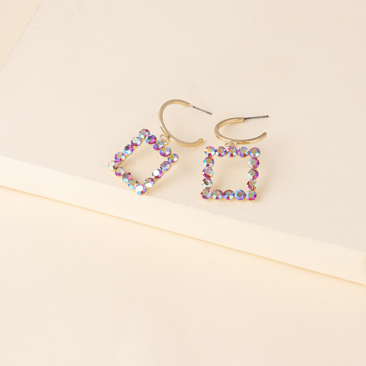54439 Korean Style New Fashion All-match Diamond Geometric Earrings Artificial Water Geometric Stars Earrings Cross-border Supply display picture 11