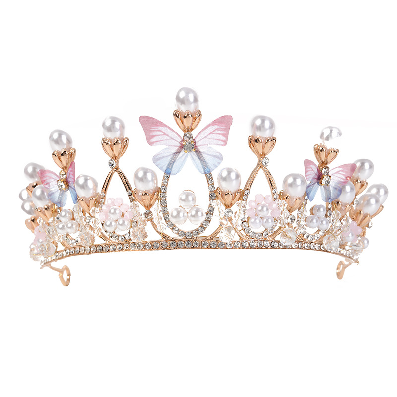 Children's Alloy Crown Butterfly Princess Performance and Show Updo Hair Accessories Model Catwalk Crystal Headband Bridal Headdress