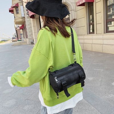 工装包2020新款时尚斜挎包女休闲韩版包包ins运动圆筒包单肩包包|ms