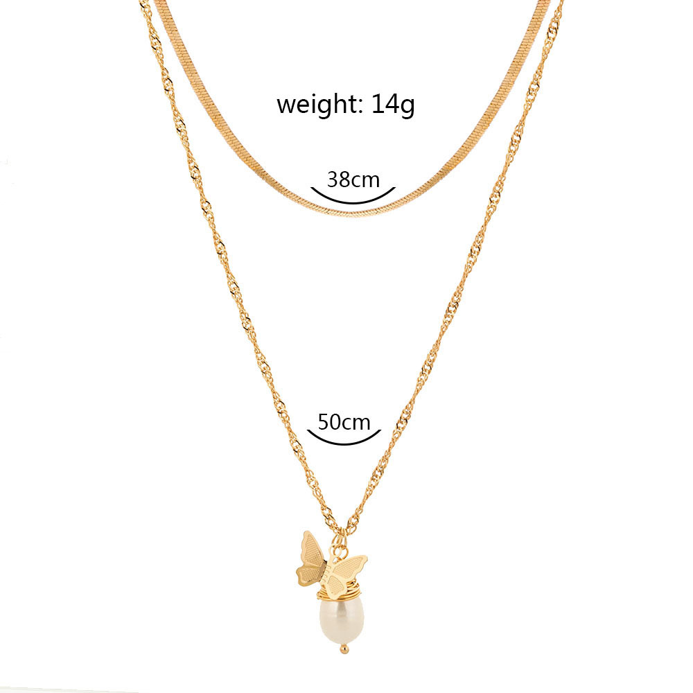 Korean Fashion Simple Butterfly Natural Beads Pendant Clavicle Chain Niche Multi-layer Metal Necklace display picture 1