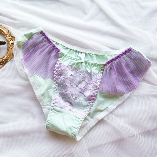 Japanese style cotton pleated fly edge women's underwear cute triangle underwear bow tie underwear blue cotton girl underwear wholesale 