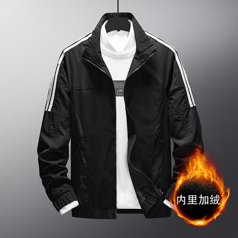 2020立领加绒加毛加肥大码肥佬jacket休闲冬季立领青年纯色夹克|ru