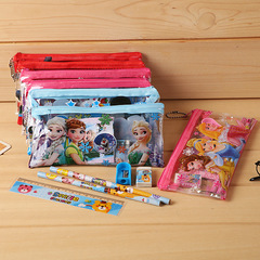 Factory direct sales primary school students creative ruler pen stationery set cartoon pencil case stationery pencil case set wholesale