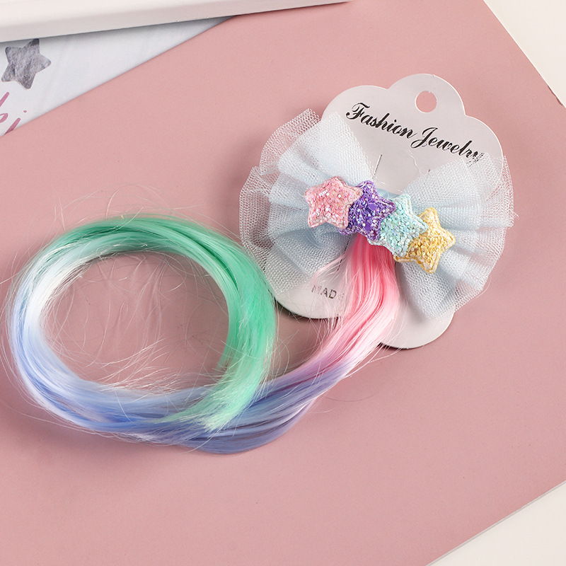 Children's Hair Accessories Color Gradient Wig Hair Piece Bow Tie Headdress display picture 3