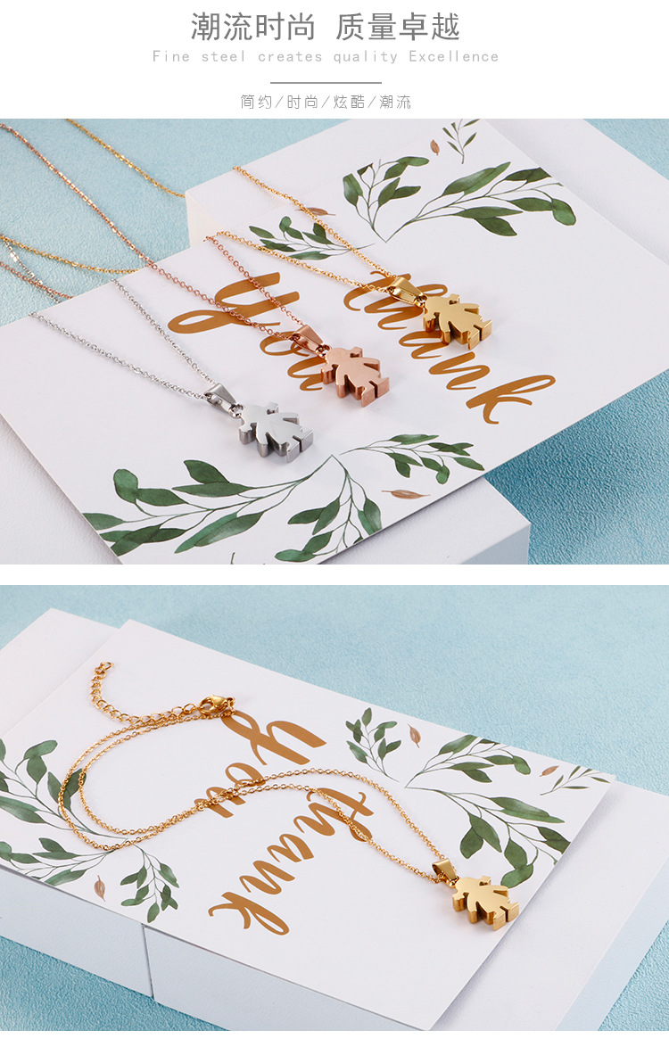 Cartoon Character Pattern PVD Coated 18K Gold Plated Animal Titanium Steel Waterproof Non Tarnish Necklace