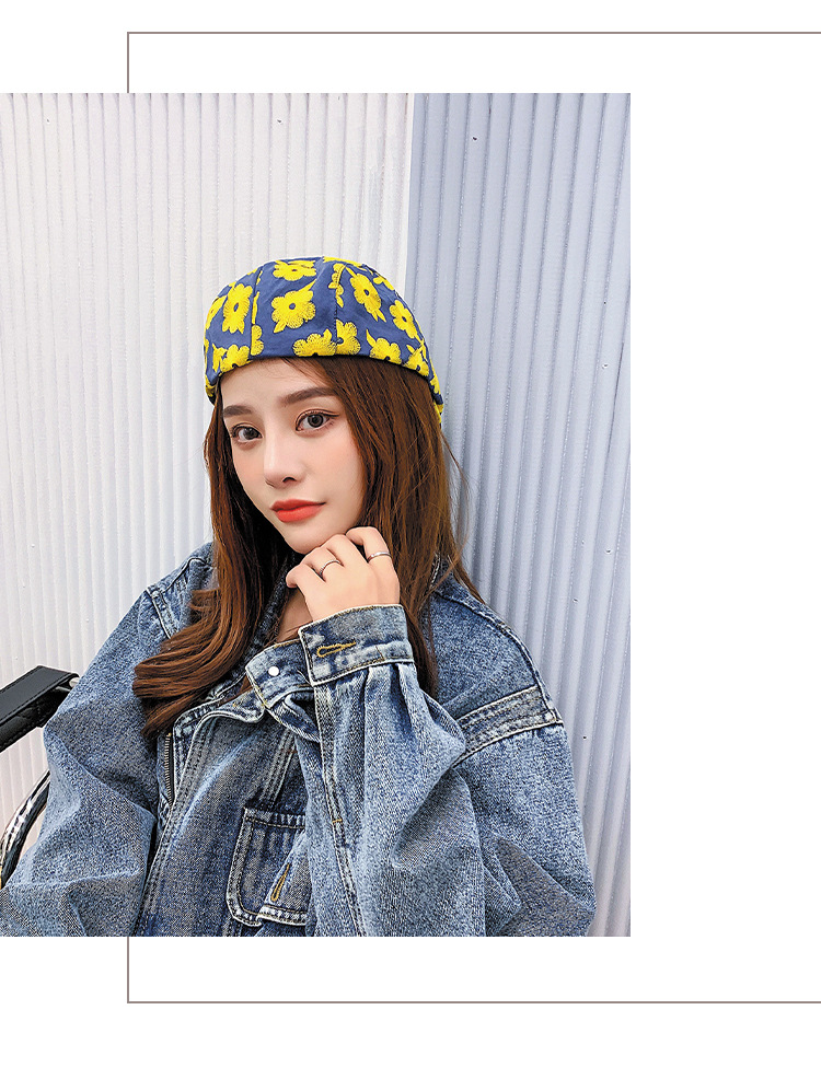Korean Embroidered Flowers Forward Student Octagonal Hot Selling Cap Beret For Women display picture 3