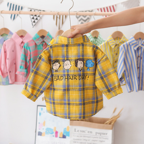 Children's Long-Sleeve Plaid Shirt Spring Outfit Top Toddler Knit Sweater Cute Kids Autumn/Winter Collar Shirt