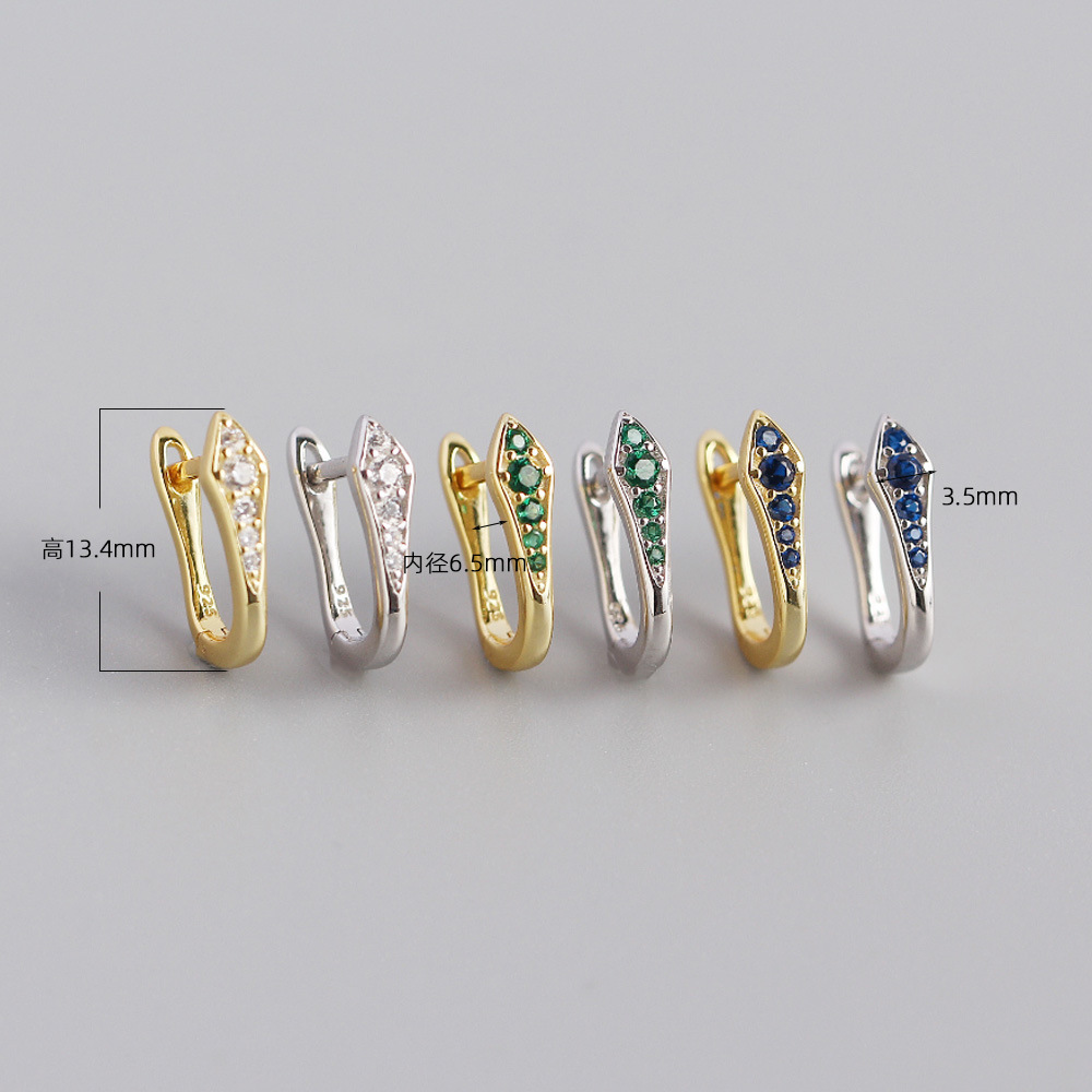 0.03µm Gold Plating Thickness Electroplating Gold Plating Process S925 Sterling Silver U-shaped Color Zirconium Earrings Wholesale Nihaojewelry