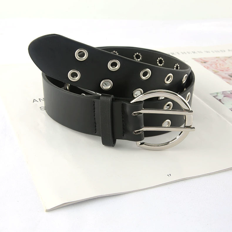 Ремень для джинсов с металлическими люверсами, чёрный, ширина 3,8 см, длина 100 см