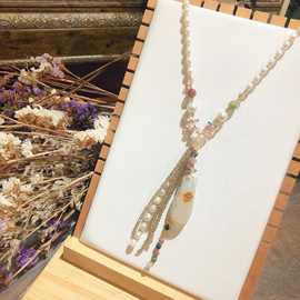 国风碧玺珍珠四季豆元素汉服奥地利水晶毛衣链长款项链女气质优雅