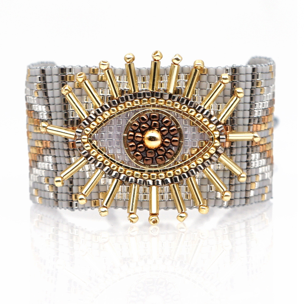 Miyuki Mizhu Handwoven Wide Female Bracelet Evil Eye Turkish Evil Eye Jewelry display picture 6