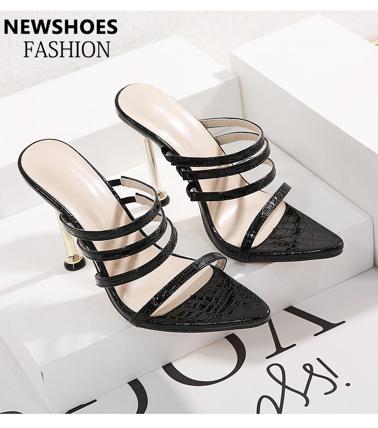 super high-heeled metal thin belt pointed toe hollow sandals  NSSO16188