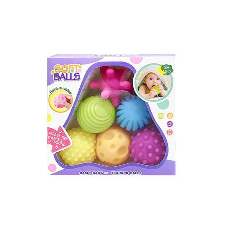 Sensory Soft Rubber Baby Massage Balls, Teether & Grasping Toy, Assorted Textures (single or 6‑pc)