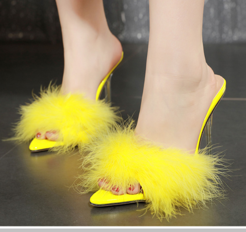 2020 Aliexpress Export New Women's Shoes European and American Sexy Feather Crystal High Heels Pointed Toe Sandals Flap269-2