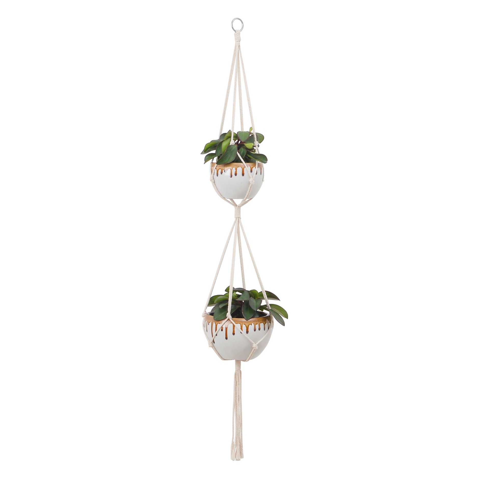 Hand-woven Flower Pot Net Bag Cotton Rope Tassel Hanging Basket Net Bag Gardening Balcony Plant Lanyard