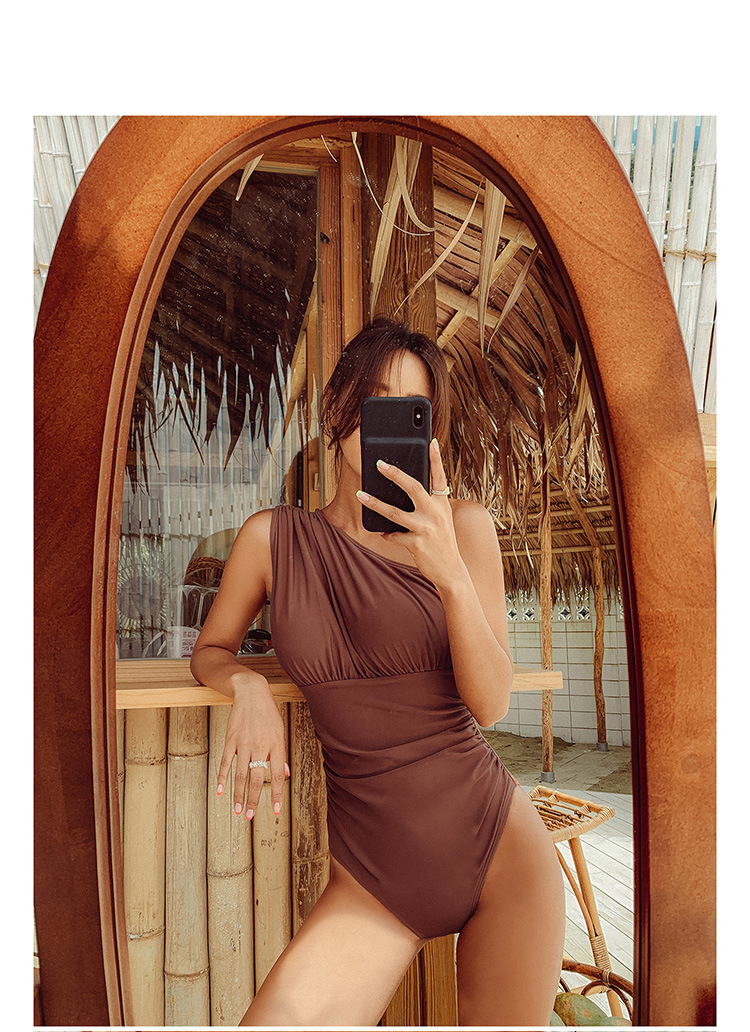 cover belly slim charming one-shoulder one-piece solid color bikini NSHL3961