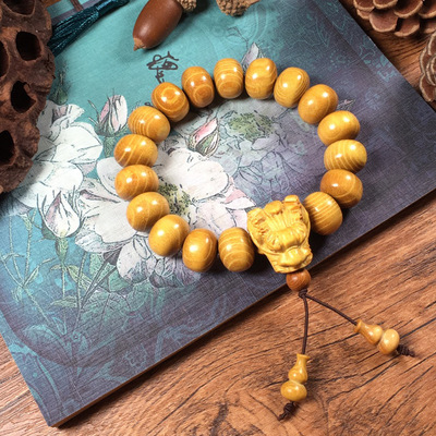 20mm黄金檀佛珠手串龙头跑环款手链算盘珠手串情侣首饰文玩饰品|ru