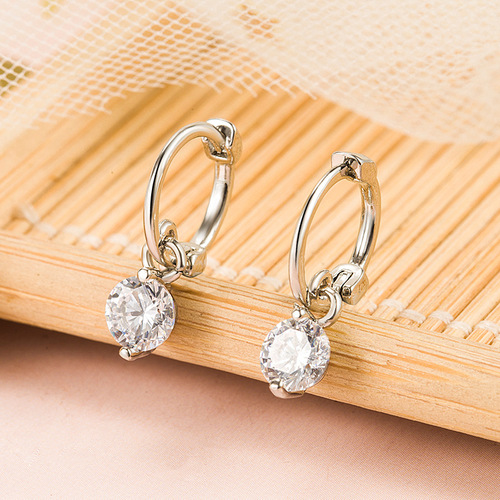 S925 silver plated earrings for women Korean style elegant earrings simple single diamond earrings internet celebrity ins style flash diamond earrings earrings
