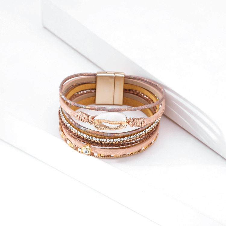 Bohemian shell leather bracelet