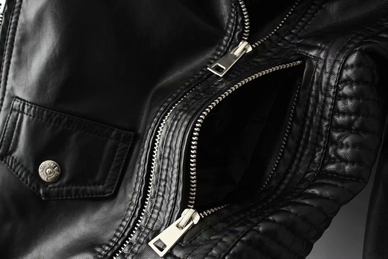 lapel slim short PU leather motorcycle belt jacket  NSAM7221