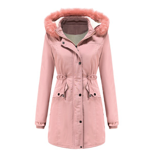 2020 Autumn/Winter New Warm Cotton Jacket for Women, Thickened and Fleece-Lined Cotton Coat with Detachable Hood and Large Fur Collar