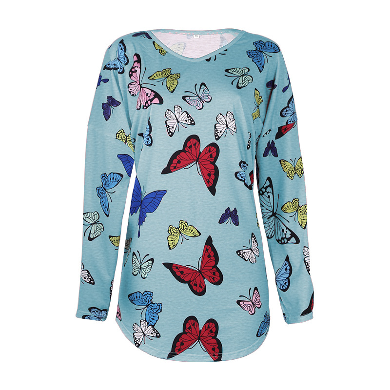 Fall Butterfly Print Long Sleeve V-neck Dress  NSKX5912