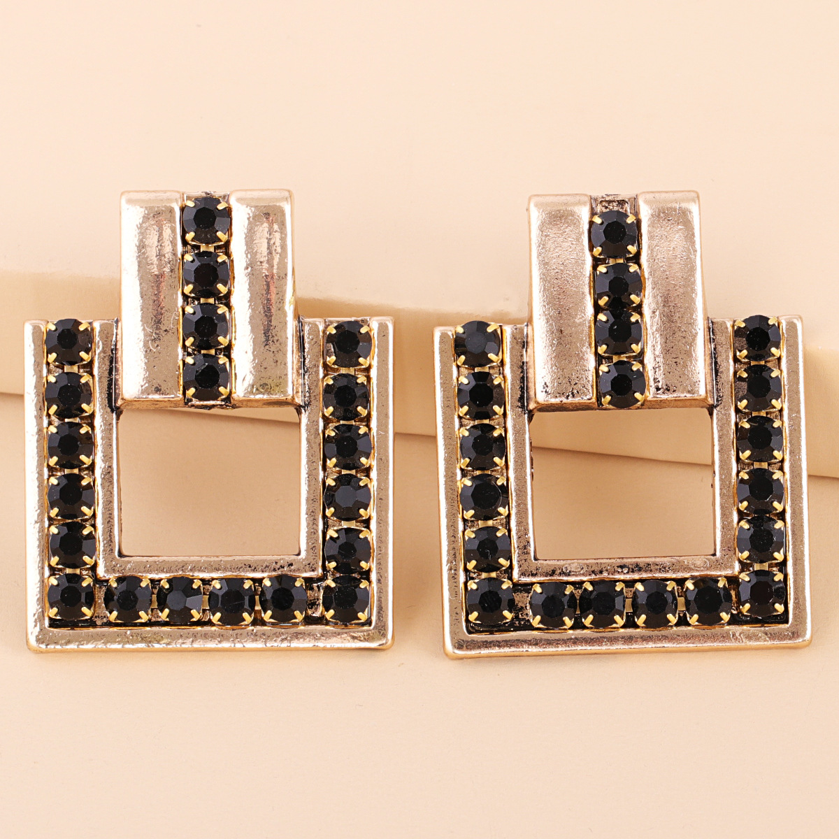 Exaggerated  Square Alloy Diamond-studded Glass Earrings display picture 18
