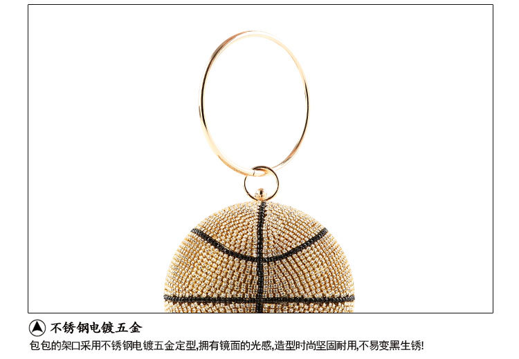 Creative Basketball Dinner Bag Handmade Diamond Evening Bag Spherical Clutch display picture 8