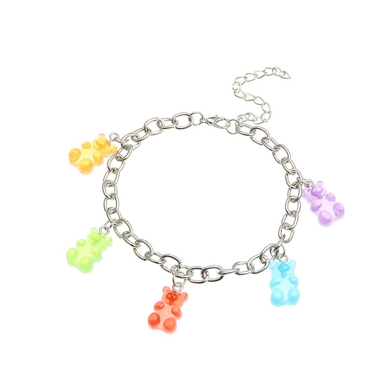 Jewelry Wholesale Sweet And Lovely Resin Bear Anklet Color Bear Pendant Bracelet Wholesale display picture 6