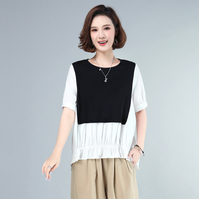 High end summer leisure cotton hemp Pullover round neck loose type women’s T-shirt