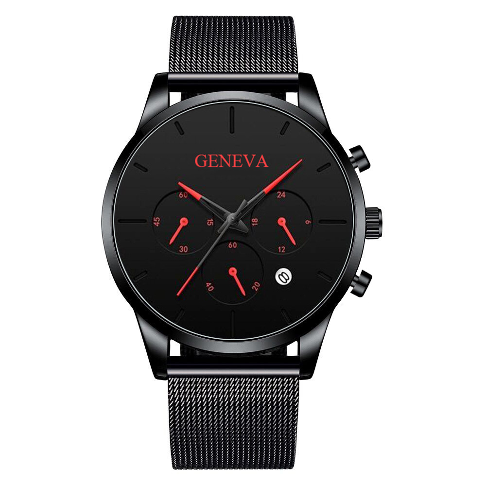 Tiktok's Best-Selling Fake Three-Eye Men's Mesh Strap Quartz Watch Fashion Belt Watch Men's Wholesale Watch Watch