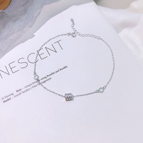 s925 silver bead anklet with diamonds, small waist ring, ball anklet chain design foot jewelry