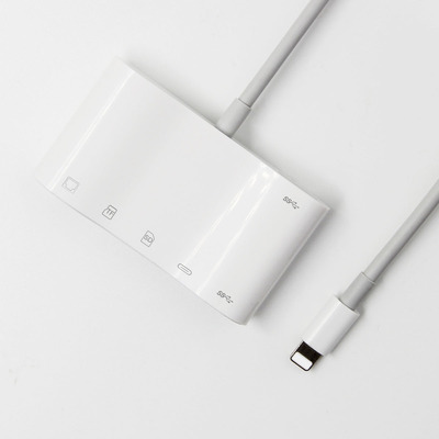 适用苹果六合一读卡器以太网 lightning多功能读卡器TF/SD/USB