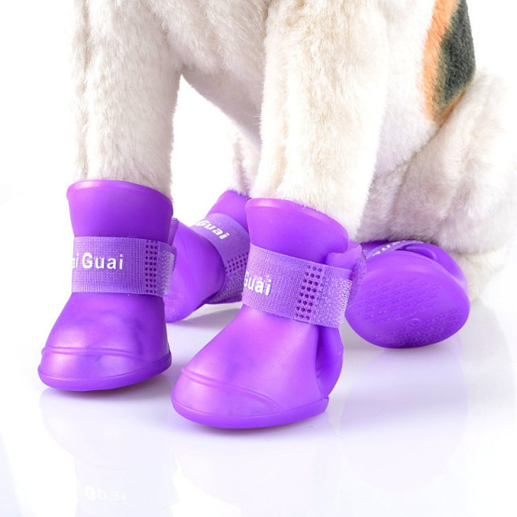Non-slip rubber pet shoes, waterproof dog rain boots, candy-colored, 4-pair set, multiple colors available